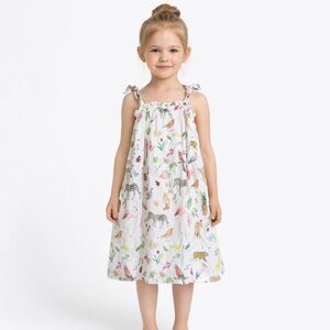 Brooke Wright Kids Coco Animal Print Dress White Size 6 Cottagecore Summer